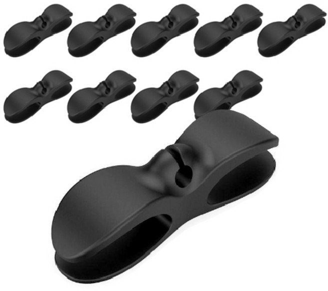 피키픽스 케이블 선정리 홀더 10p + 접착 실리콘 스티커 10p, 1세트, 블랙