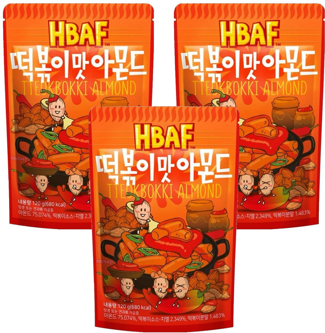 HBAF 杏仁果 辣炒年糕風味, 120g, 3包