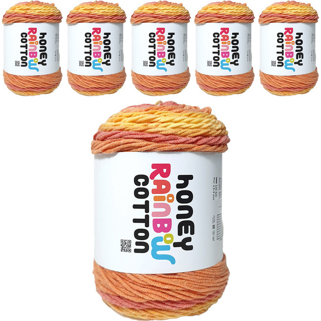 니뜨 허니 레인보우 코튼 나염 그라데이션 실 100g, 6개, 536옐로우오렌지