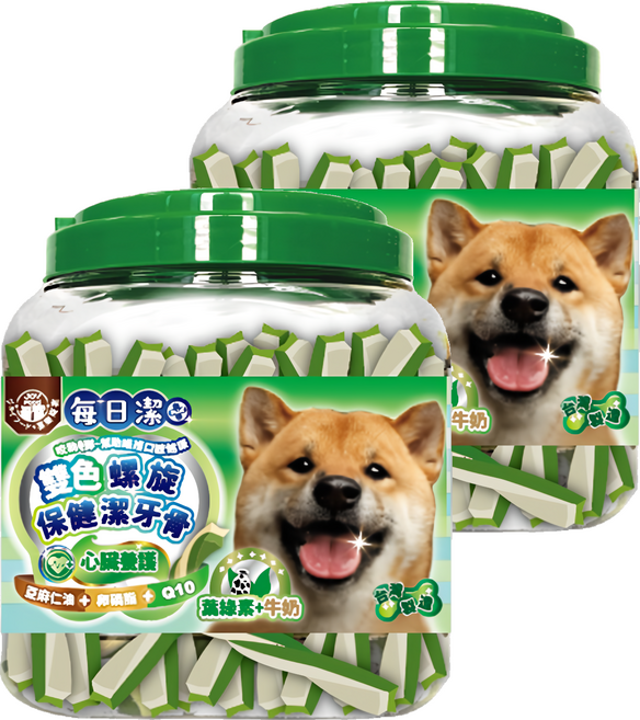 JOY FOOD 喜樂寵宴 每日潔 雙色螺旋保健潔牙骨 心臟養護, 2罐, 葉綠素 + 牛奶, 800g