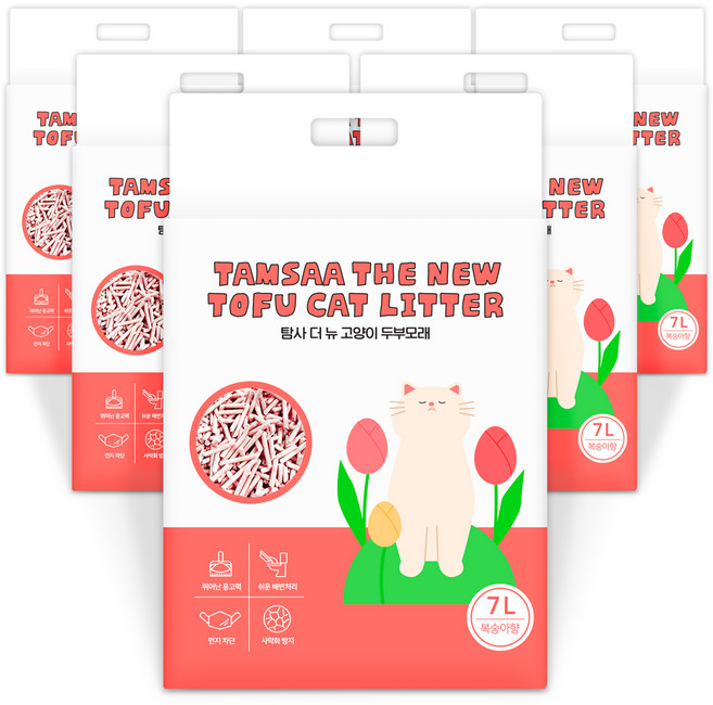 탐사 더 뉴 고양이 압축 두부모래, 7L, 6개, 복숭아향