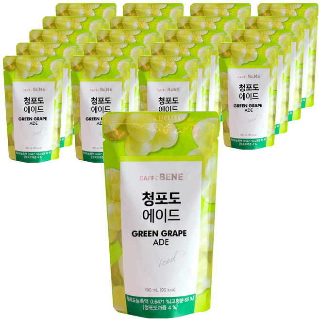 카페베네 청포도에이드 파우치음료, 190ml, 20개