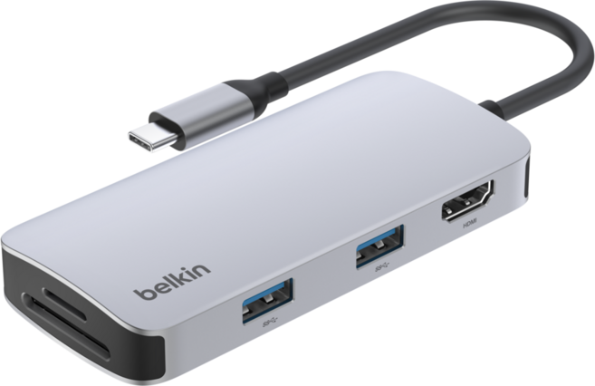 벨킨 USB C 5in1 멀티 포트 허브 어댑터 AVC007fqSGY V2, 실버 그레이, 1개