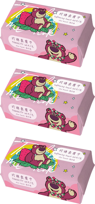 KOgi 宏瑋 迪士尼 60抽加厚款乾濕兩用巾 DN057501, 草莓熊抱哥, 3包