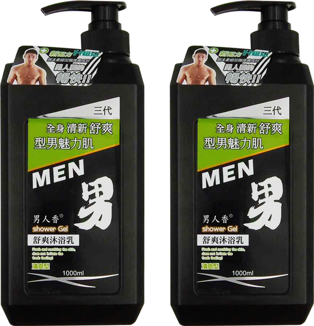 MEN 男人香 三代舒爽沐浴乳 - 全身清新舒爽 型男魅力肌膚, 1L, 2罐