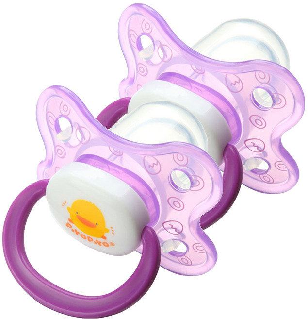 PiYOPiYO 黃色小鴨 較大拇指安撫奶嘴, 紫色, 6個月以上, 2個
