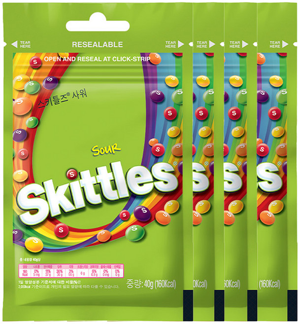 스키틀즈 사워 캔디, 40g, 4개