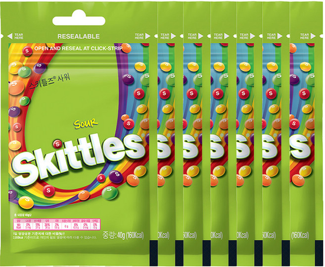 스키틀즈 사워 캔디, 40g, 7개