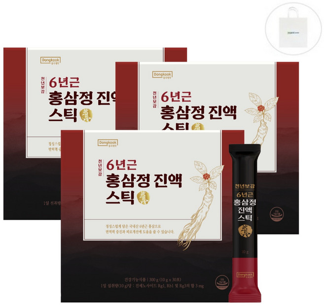동국제약 천년보감 6년근 홍삼정 진액 스틱 + 쇼핑백, 30회분, 3개