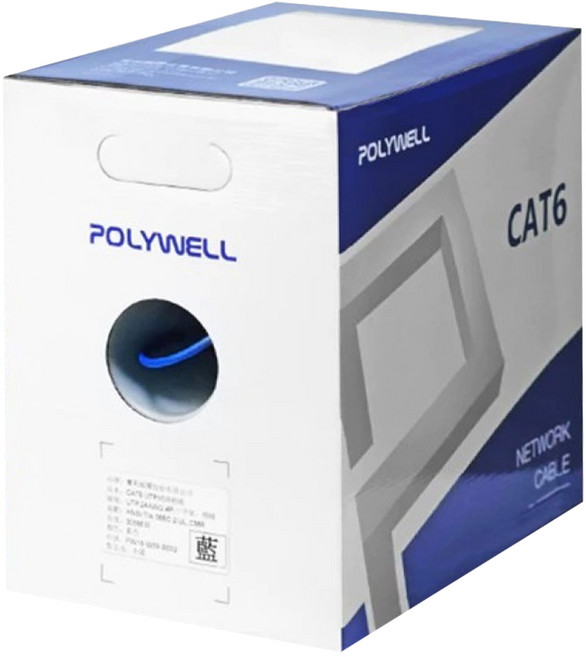 POLYWELL 寶利威爾 CAT6 UTP 網路線箱線, 305m, 藍色, 1條