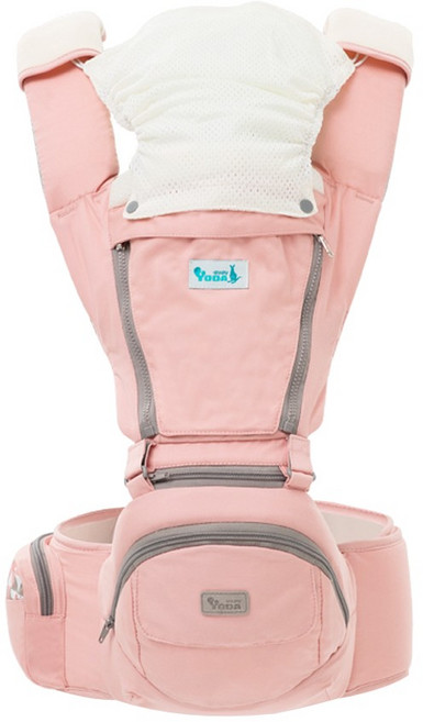YODA 優的寶貝 花色透氣儲物座椅式揹帶 全配款 適用於3~36個月孩童 最大承重20公斤 附口水巾遮陽帽, 夢幻粉