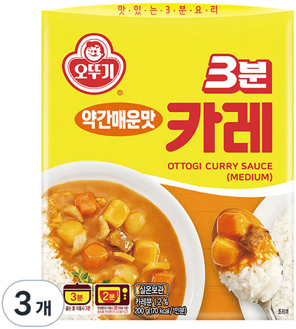 오뚜기 3분 카레 약간매운맛, 200g, 3개