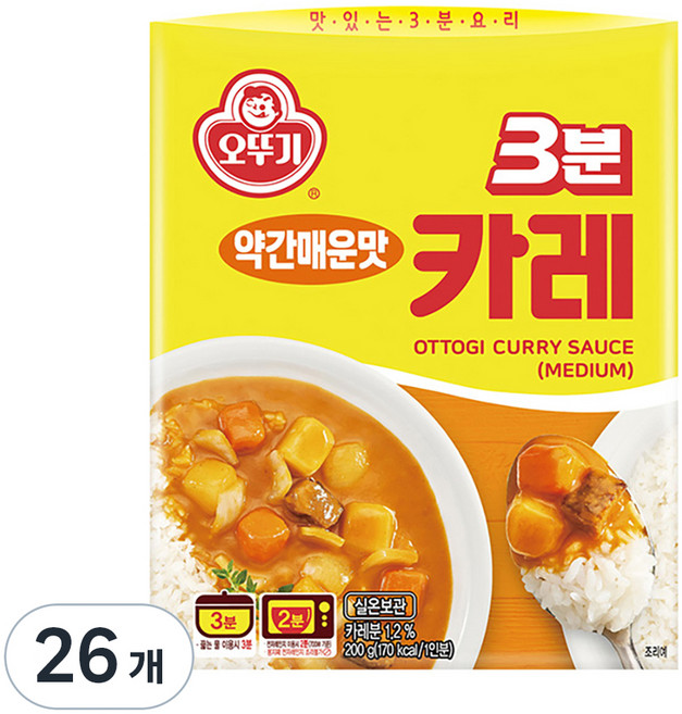 오뚜기 3분 카레 약간매운맛, 200g, 26개