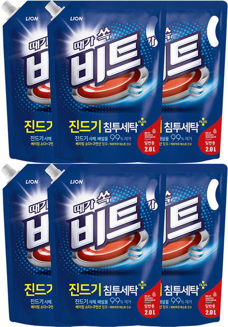 비트 때가쏙 진드기 일반 액상세제 리필, 2L, 6개
