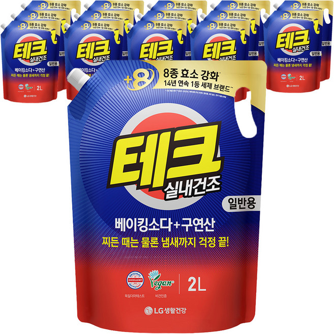 테크 베이킹소다 플러스 구연산 실내건조 액체세제 일반용 리필, 2L, 15개