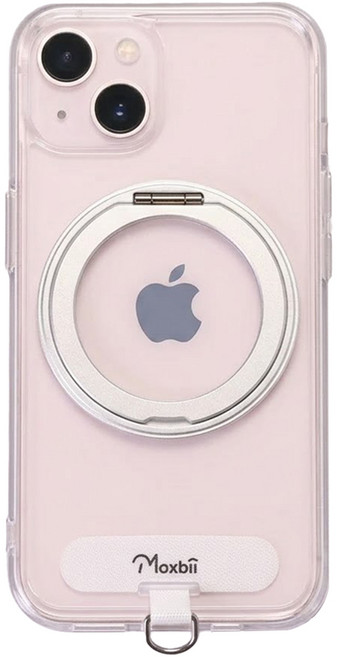 Moxbii 極空戰甲 手機保護殼 iPhone 15 Plus 旋轉磁吸支架 掛片 With Strap 航太銀 + 白色掛片