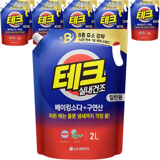 테크 베이킹소다 플러스 구연산 실내건조 액체세제 일반용 리필, 2L, 10개