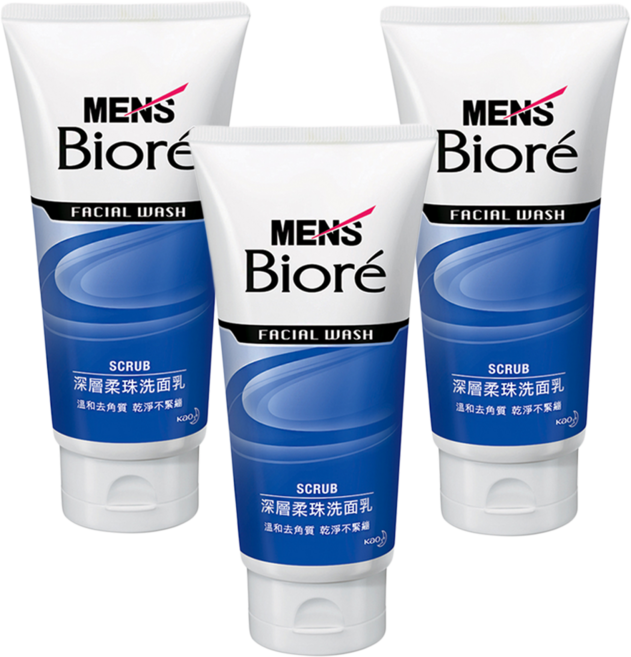 MEN's Biore 台灣公司貨 男性專用 深層柔珠洗面乳, 100g, 3條