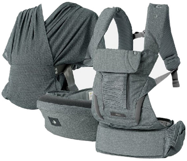 POGNAE MAX 萬能四合一透氣揹巾+竹纖維口水巾組, 迷霧灰