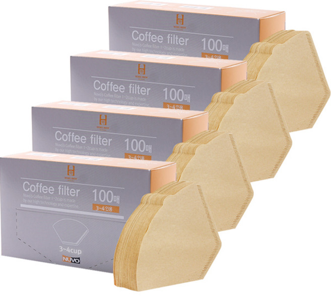 누보 커피 필터지 3~4인용 브라운, 100개입, 4개