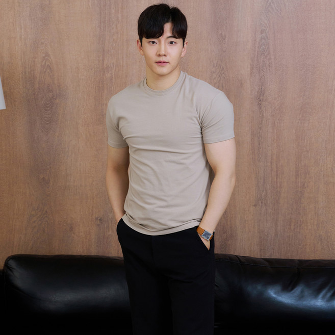 핵쿨남 남성용 머슬핏 반팔 라운드 티셔츠