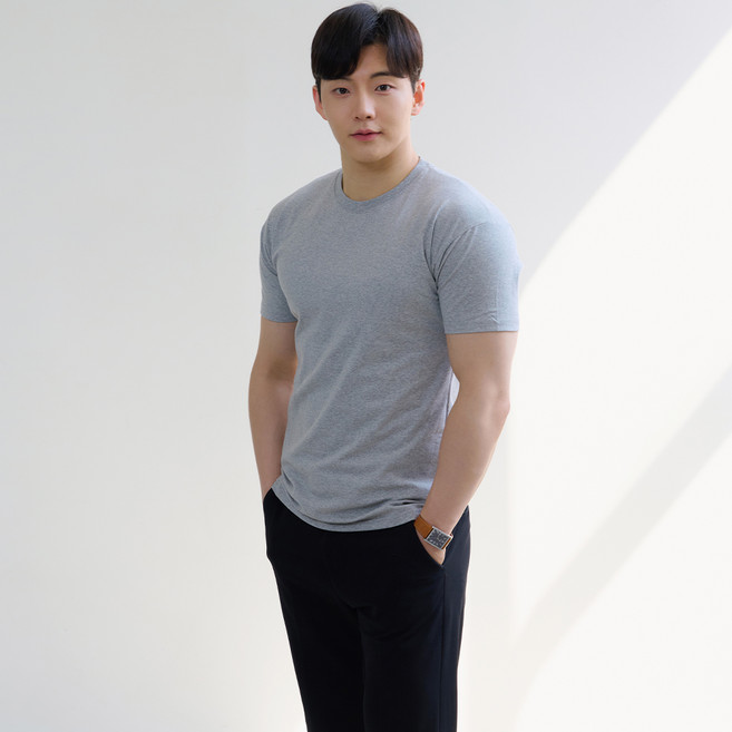 핵쿨남 남성용 머슬핏 반팔 라운드 티셔츠