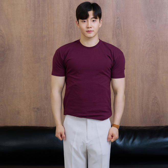 핵쿨남 남성용 머슬핏 반팔 라운드 티셔츠