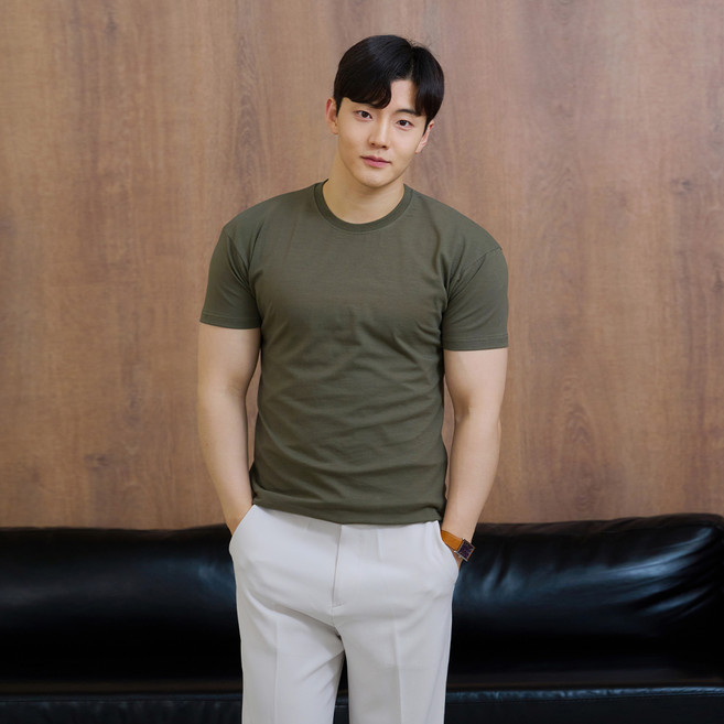 핵쿨남 남성용 머슬핏 반팔 라운드 티셔츠