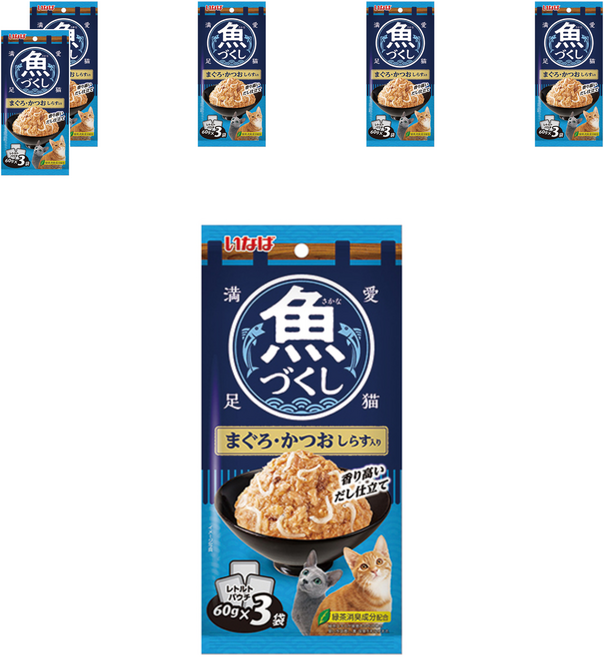 이나바 고양이 생선 가득 파우치, 혼합맛(참치/가다랑어/치어), 180g, 6개