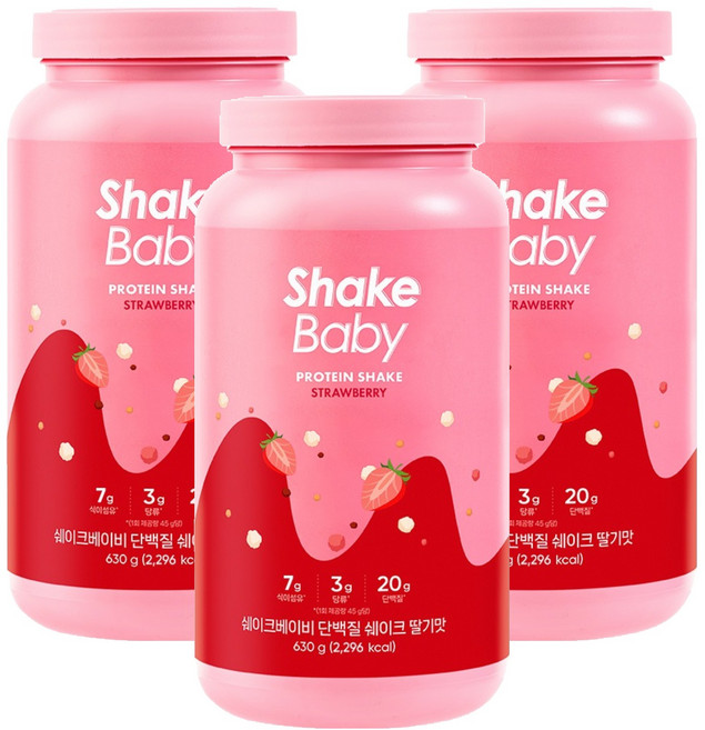 ShakeBaby 纖活蛋白奶昔粉 草莓口味, 630g, 3罐