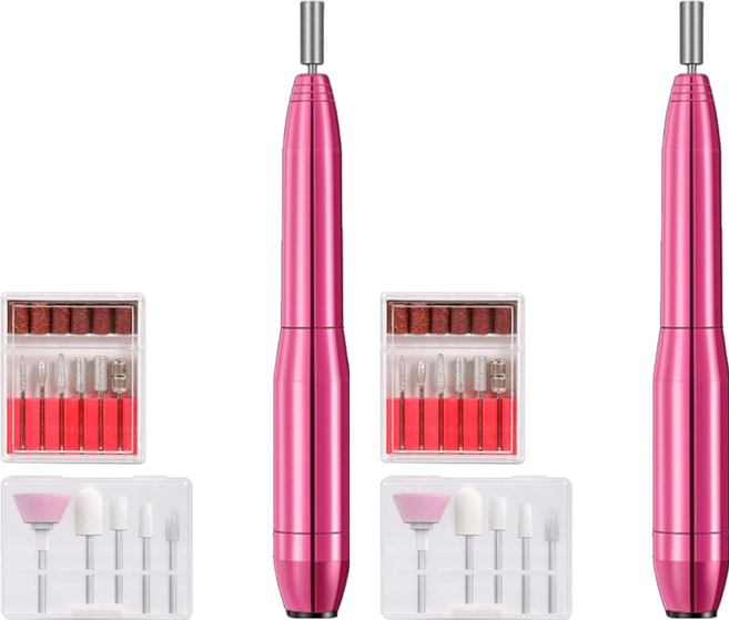 鋁合金便攜電動美甲機 附金屬打磨器 玫粉色 USB供電, 2個