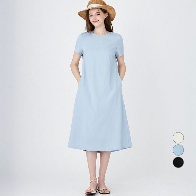 ELLE PARIS 여성용 바스락 오픈백 숏슬리브 롱원피스