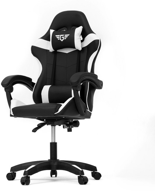 코멧 각도 조절과 회전 가능한 컴포트 게이밍 의자, 블랙 화이트