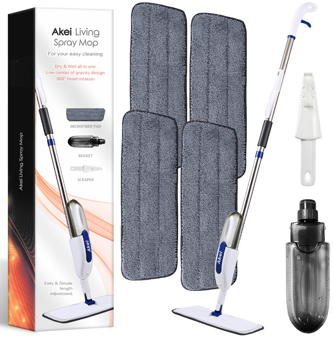 아케이 리빙 스프레이 밀대걸레 + 극세사패드 4p + 스크래퍼, 1세트