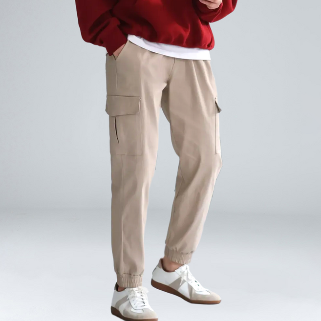 이브클로젯 남성용 코튼 스판 밴딩 일자핏 카고 조거팬츠 6079-1