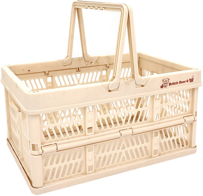 折疊手提籃 堆疊設計 節省空間 輕巧 攜帶方便, 英國熊 米色, 1個