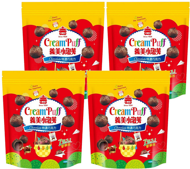 義美 小泡芙歡樂包 特濃巧克力, 196g, 4袋