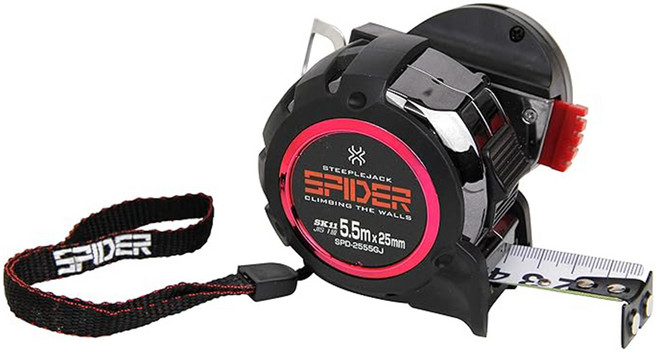 SK11 SPIDER DEVICE捲尺 附磁快扣 SPD-2555GJ-H 5500 x 25mm 紅黑色, 1組