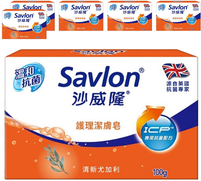 Savlon 沙威隆 護理潔膚皂 溫和抗菌 清新尤加利, 100g, 6個
