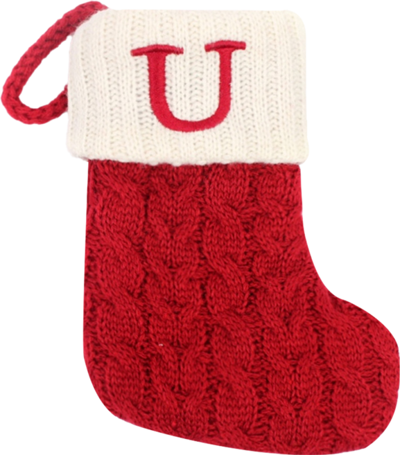 聖誕紅刺繡字母聖誕襪 紅色系針織棉材質 字母U, 字母U 紅色 + 白色, 1個
