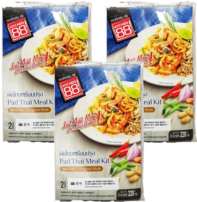 키친88 홈쿡 팟타이 볶음 쌀국수, 220g, 3개