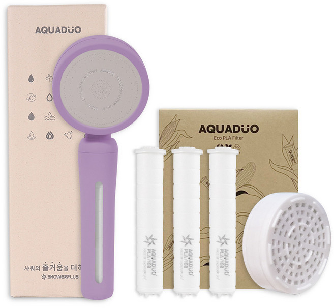 아쿠아듀오 블라썸 샤워기 + PLA 필터 3p + 2차 ACF헤드 필터 세트, 1개, 퍼플