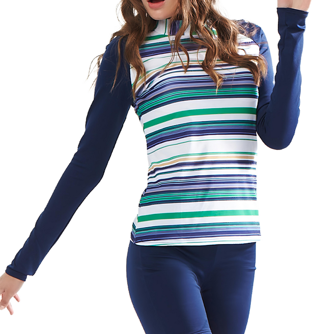 Summer love 夏之戀 大女衝浪裝 長袖上衣X1+四角褲X1+泳帽X1 內附活動式罩杯, 藍色 + 綠色 + 白色