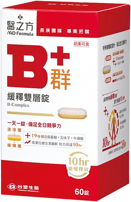 台塑生醫 MD Formula 醫之方 緩釋B群雙層錠, 1盒, 60顆