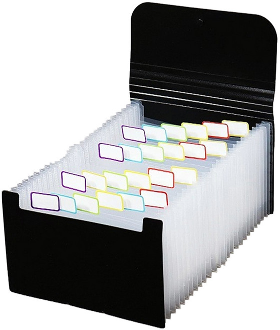 마다꾸미 A6 지폐 보관함 통장 영수증 정리 25칸 투명속지 아코디언 파일, 블랙, 1개