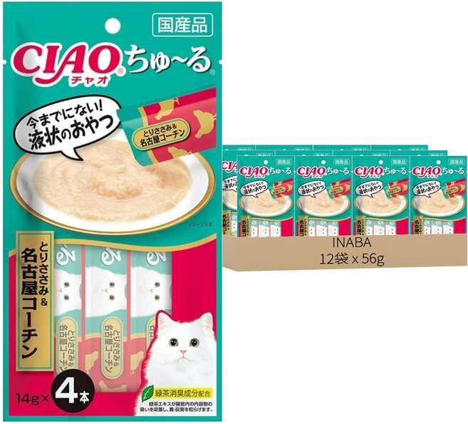 INABA CIAO 啾嚕 肉泥, 雞肉 + 名古屋土雞, 56g, 12袋
