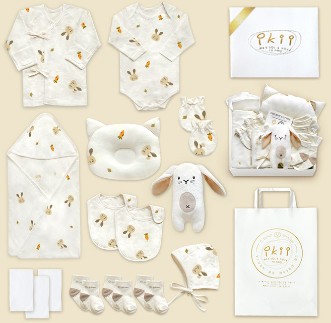 ikii 유아용 오가닉 배냇저고리 긴소매 15종 출산 선물포장 세트 + 쇼핑백