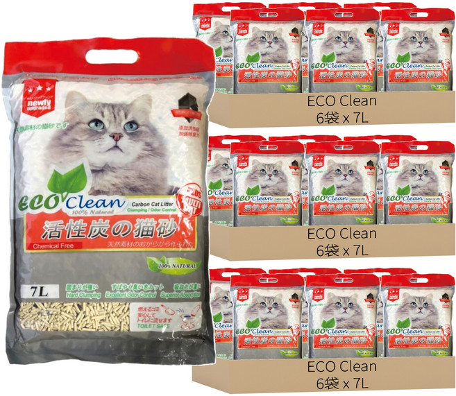 ECO Clean 豆腐貓砂, 18袋, 7L, 活性碳