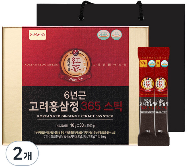정원삼 6년근 고려홍삼정 365 스틱 선물세트 + 쇼핑백, 300g, 2개
