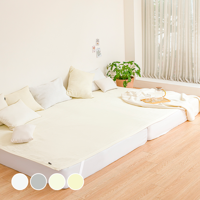 더자리 소프트 피그먼트워싱 보송보송 누빔 침대패드, 바닐라크림
